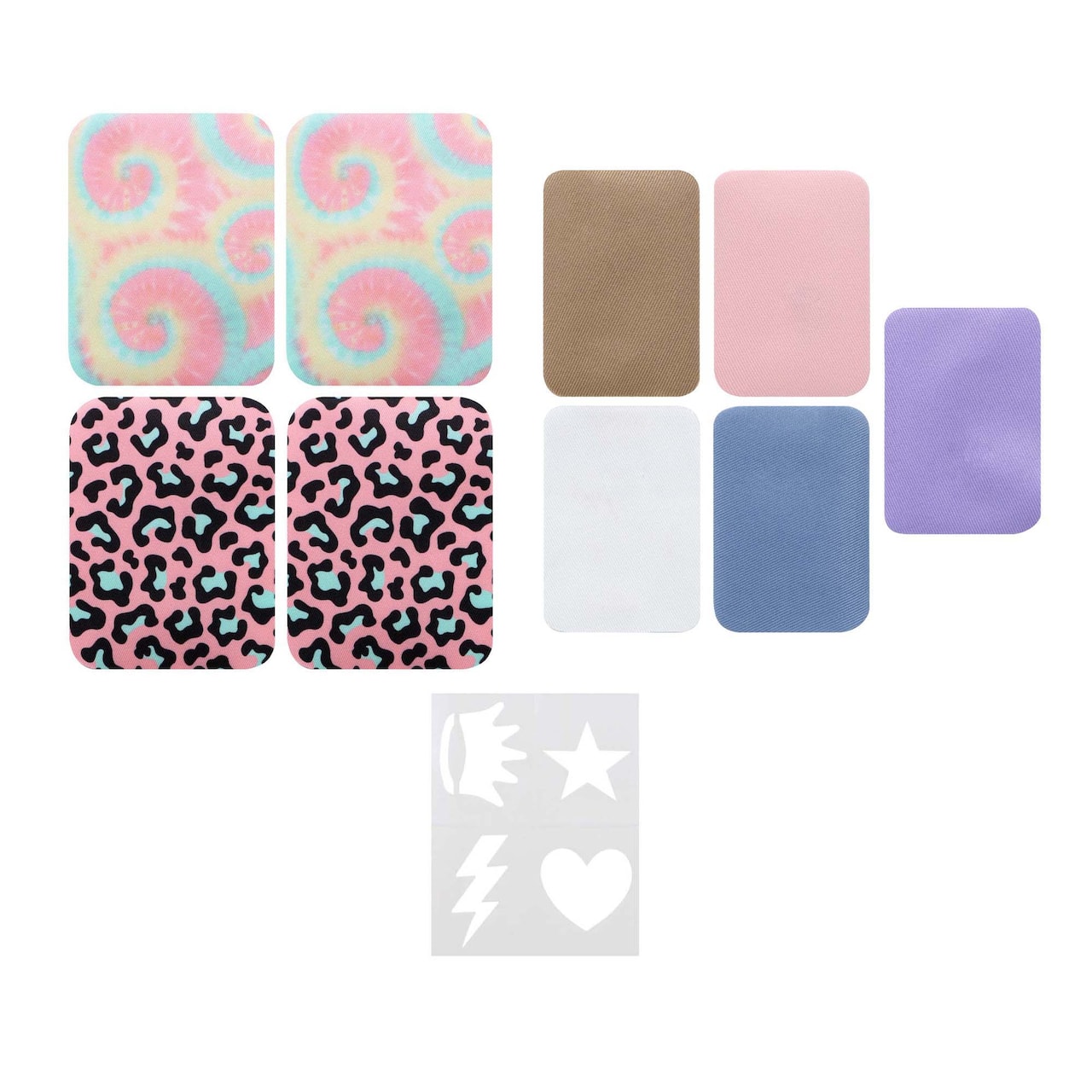 SINGER® Decorative Print & Pastel DIY Iron-On Fabric Patch Kit with 1 Bonus Stencils